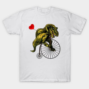 Tyrannosaurus on Penny Farthing with Heart Balloon T-Shirt